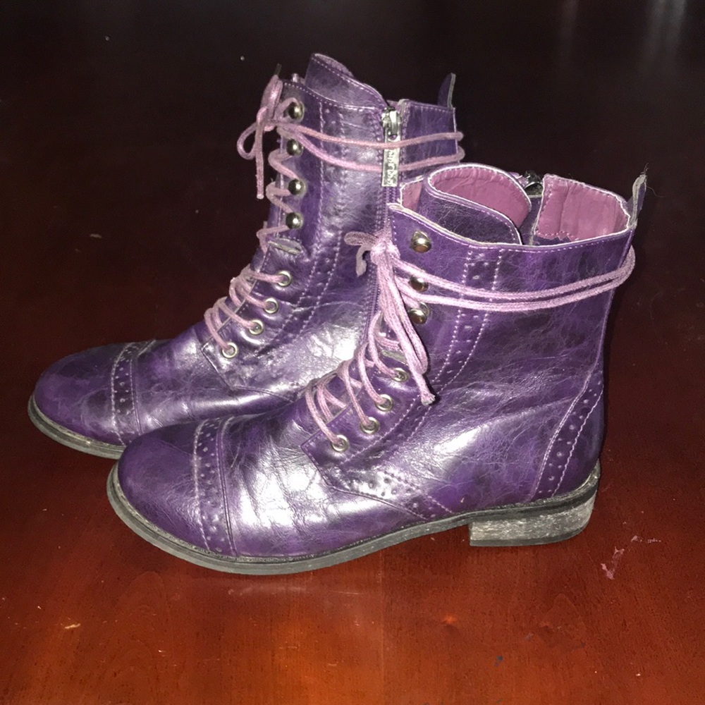 Purple 2 Lips Too lace up zippered boots embellish